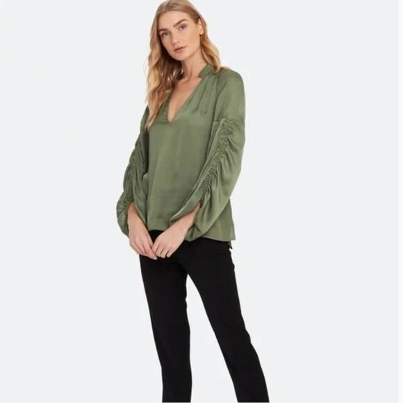 NWT Zadig & Voltaire Twenty Balloon Sleeve Satin Top olive green extra small xs - Picture 1 of 12